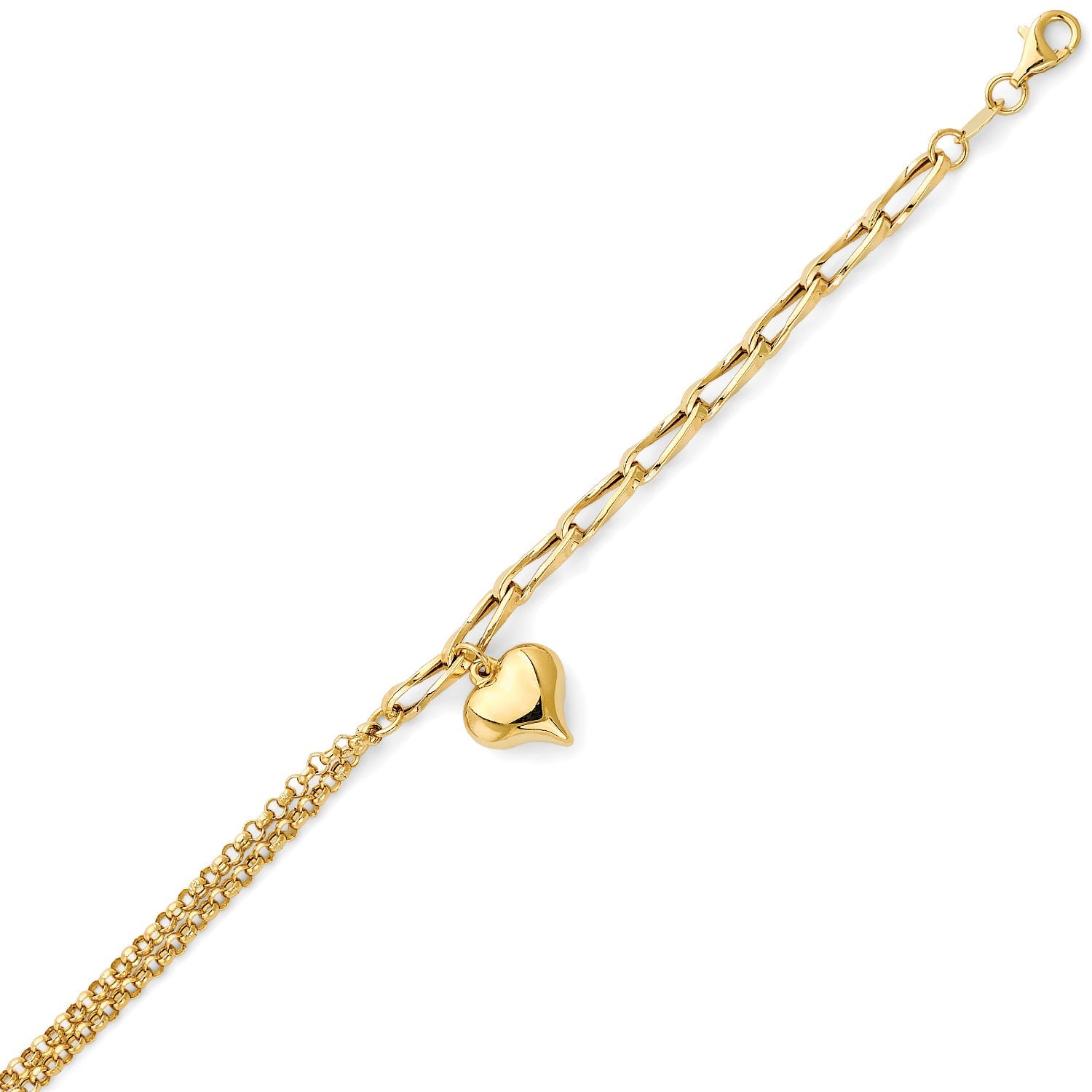 Ladies Heart Charm Bracelet in 14K Gold
