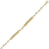 Ladies Cross Charm Bracelet in 14K Tri-Color Gold