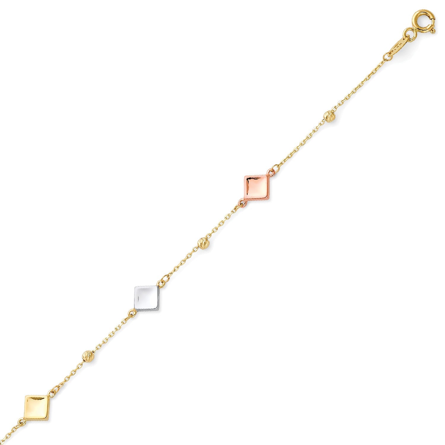 Ladies Square Bracelet in 14K Tri-Color Gold
