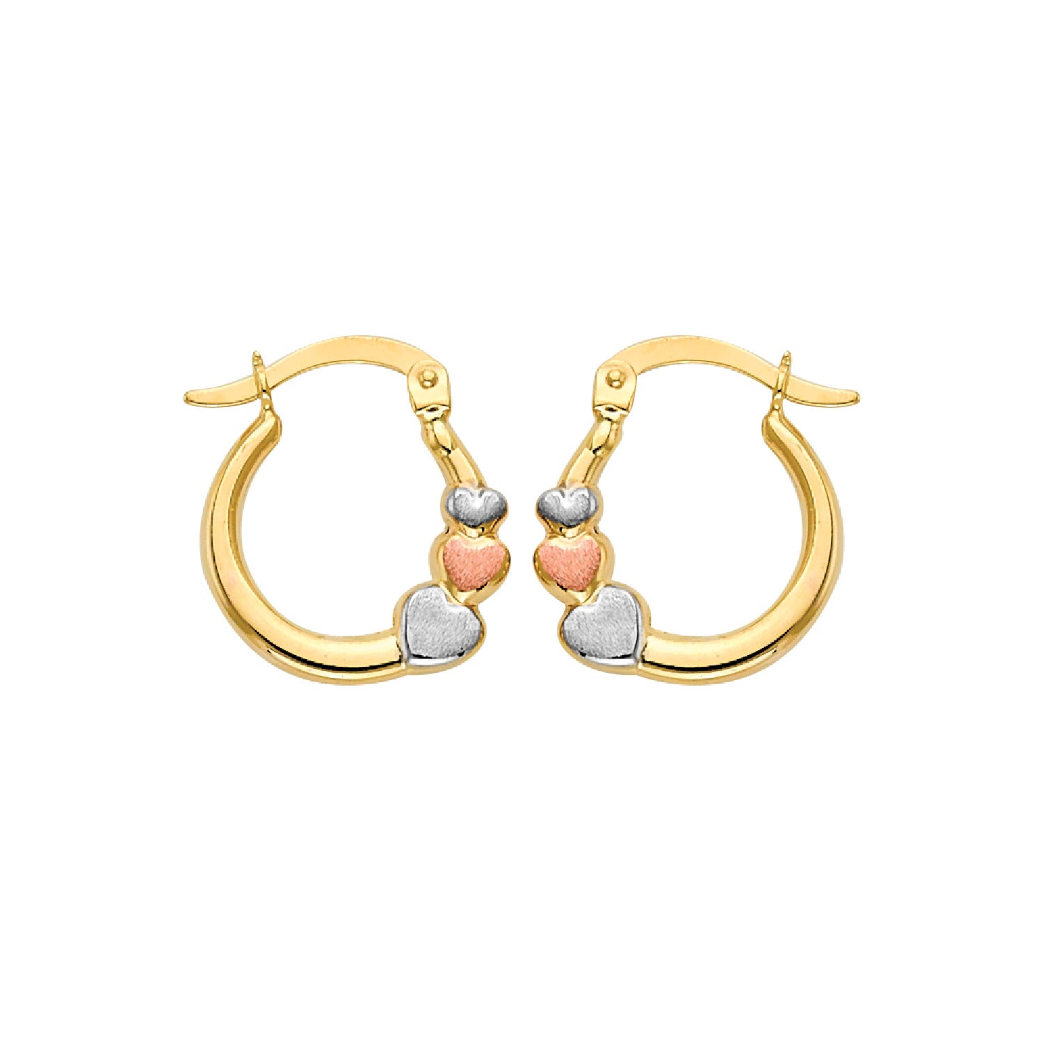 Heart Hoop Earrings 14K Tri-Color Gold
