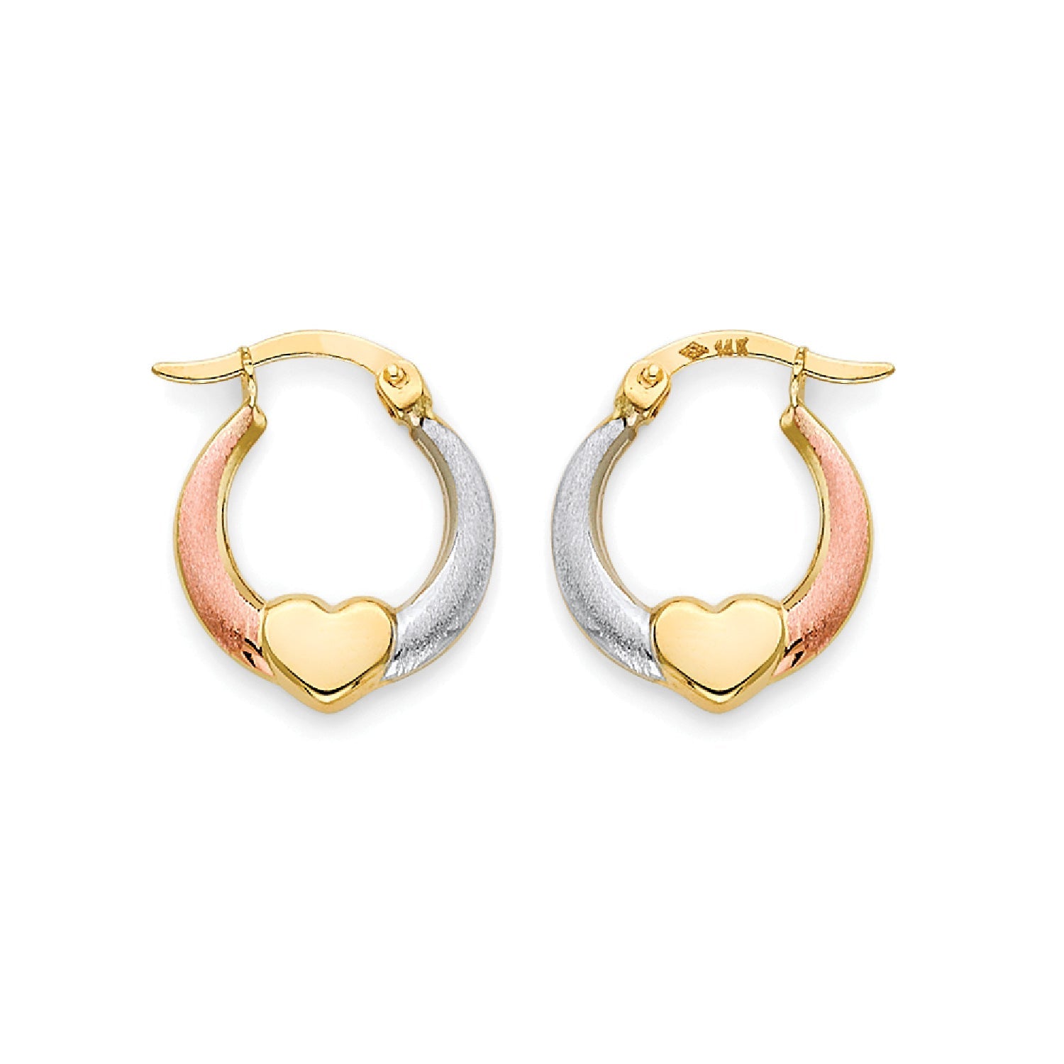 Heart Scallop Hoop Earringss in 14K Tri-Color Gold