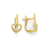 White CZ Heart Huggie Earrings in 14K Gold