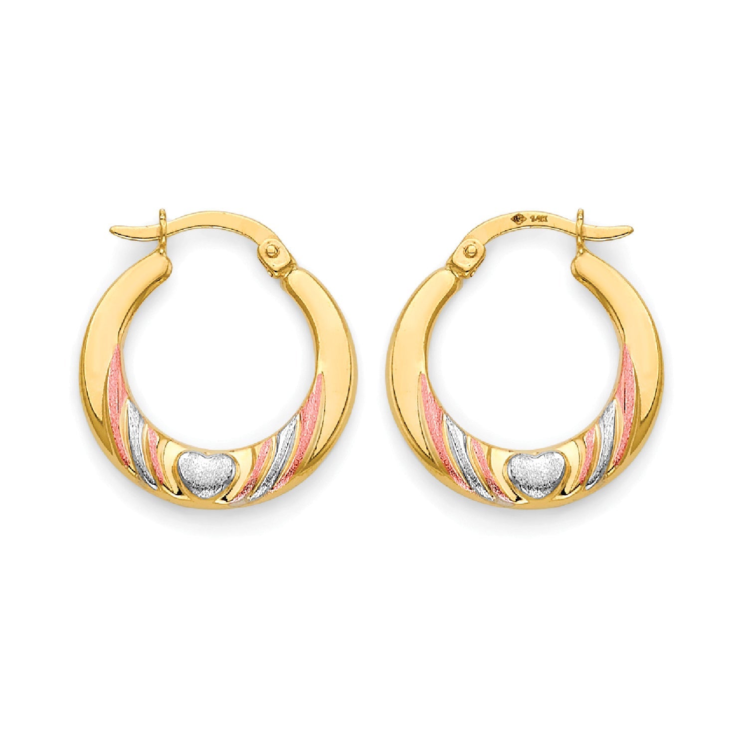 Heart Scallop Hoop Earrings in 14K Tri-Color Gold