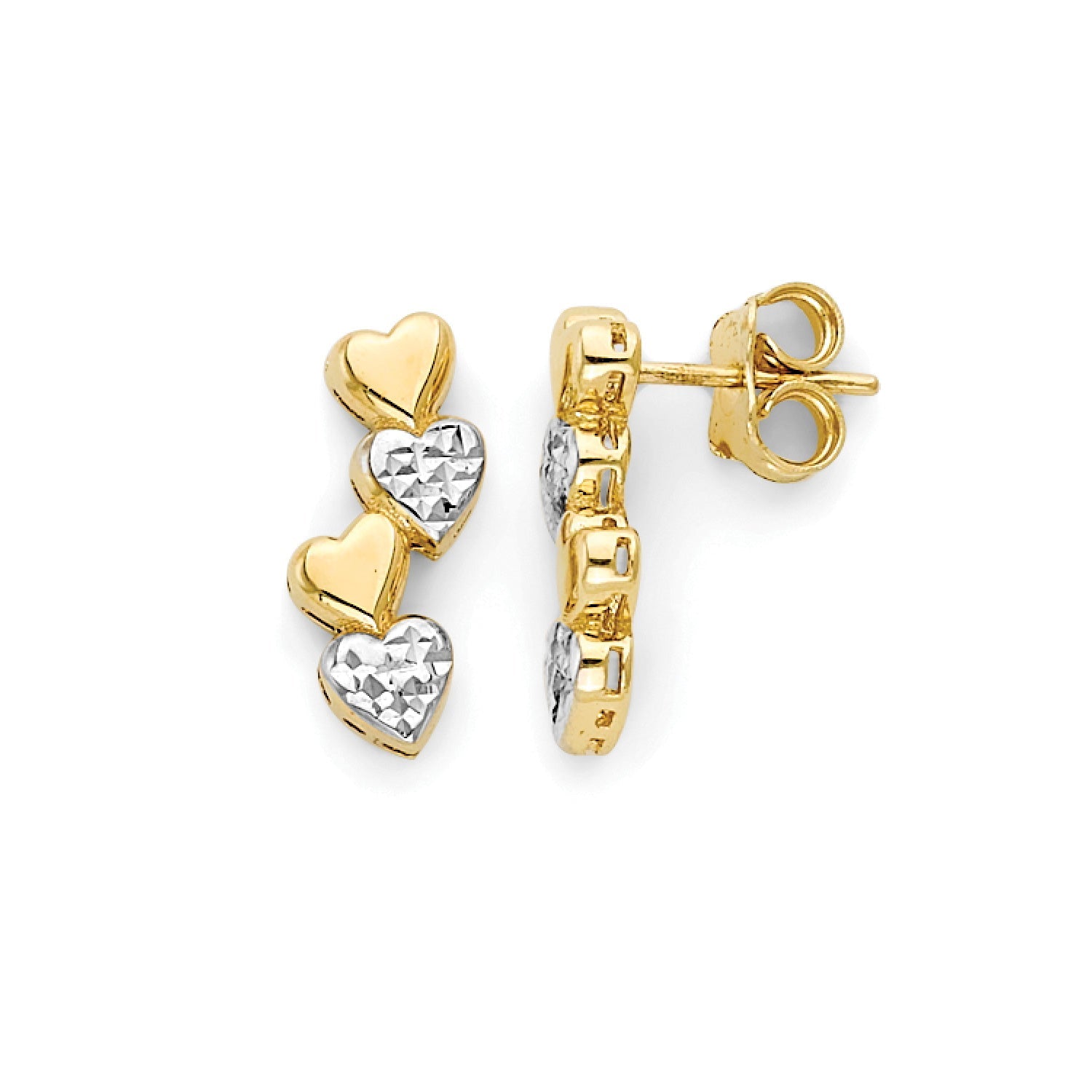 Heart Crawler Stud Earrings in 14K Two-Tone Gold
