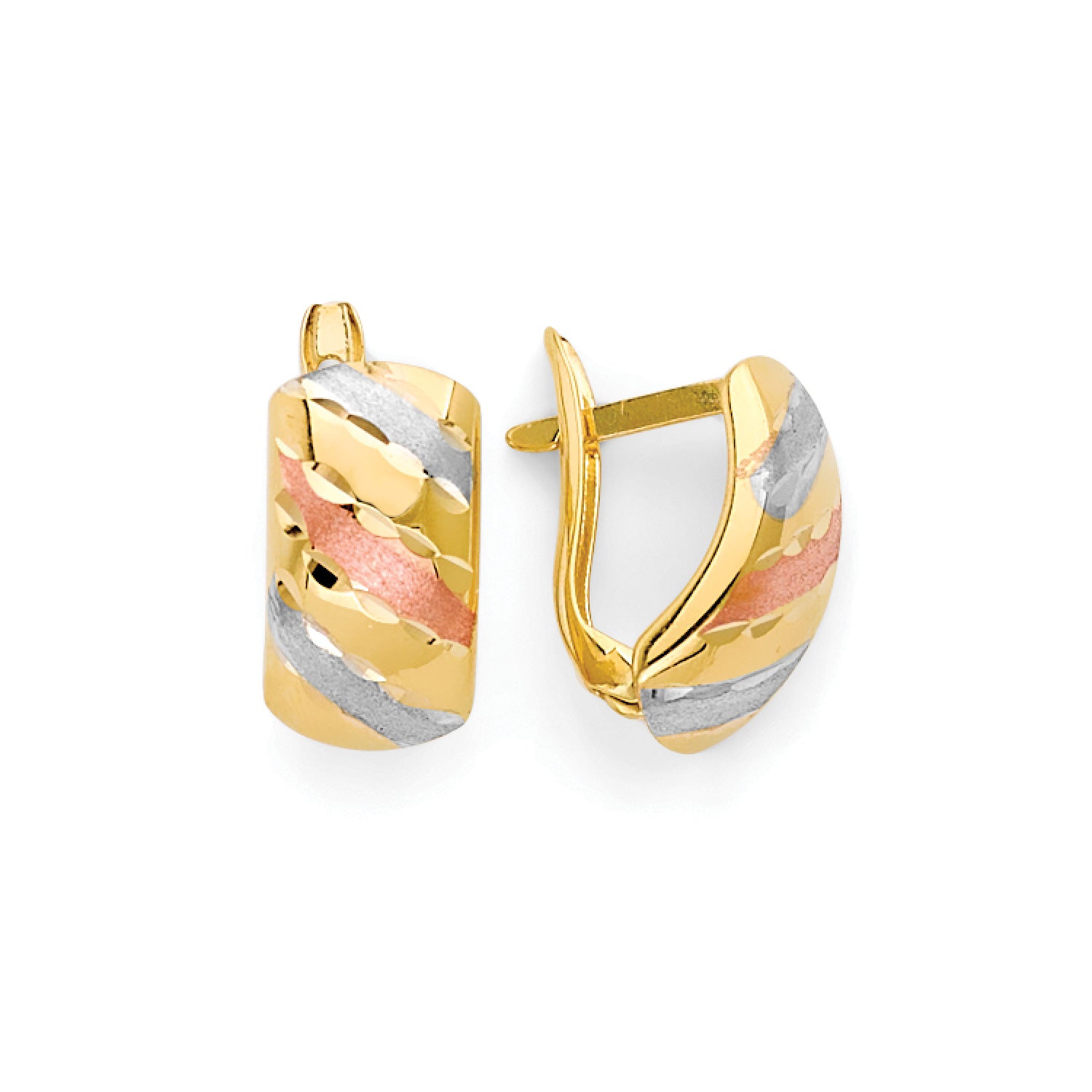 Huggie Earrings in 14K Tri-Color Gold