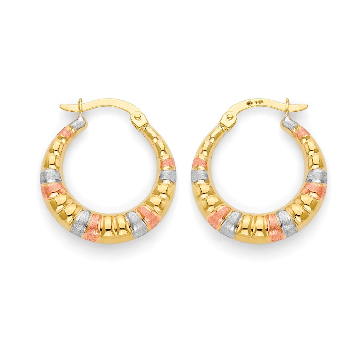 Scallop Hoop Earrings in 14K Tri-Color Gold