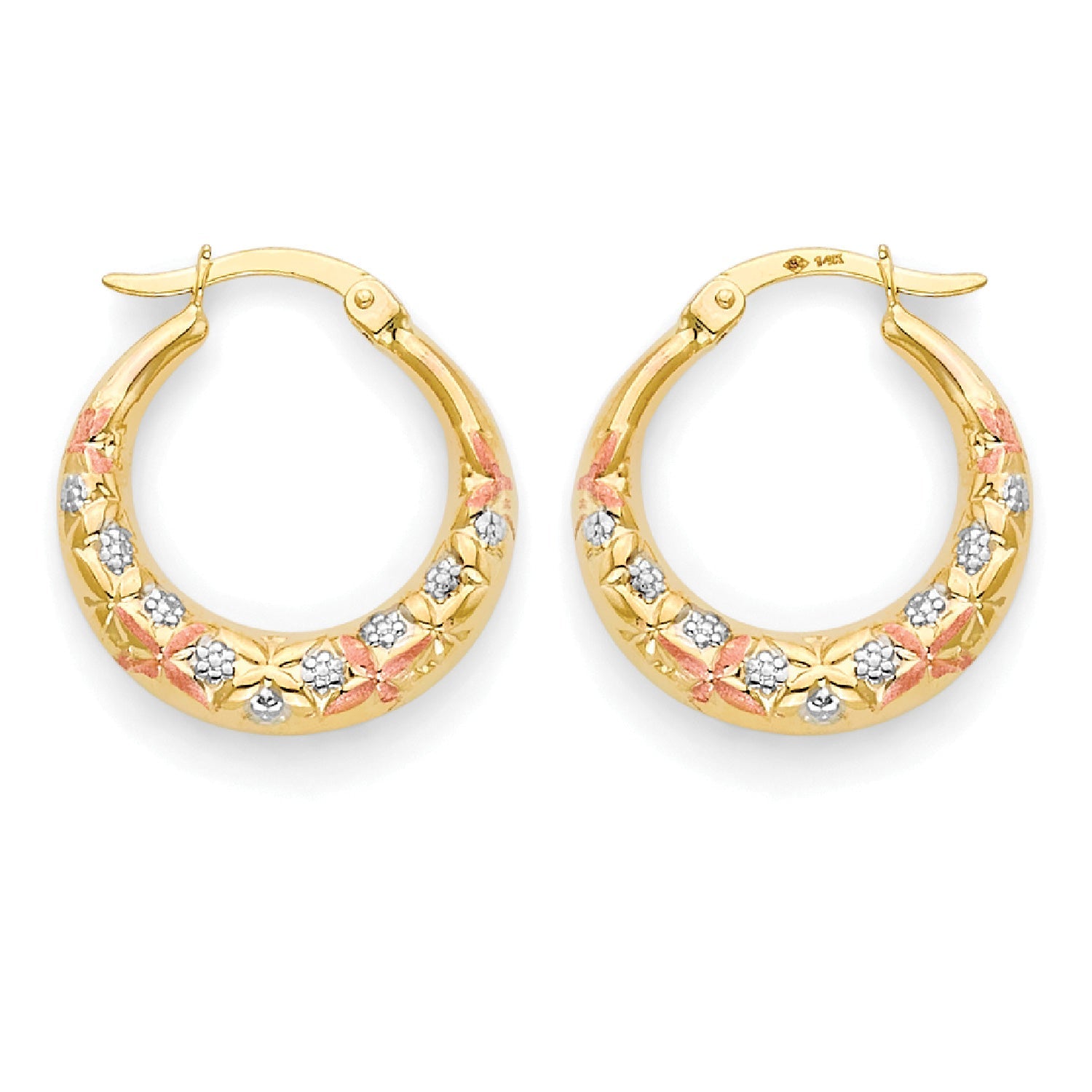 Scallop Hoop Earrings in 14K Tri-Color Gold