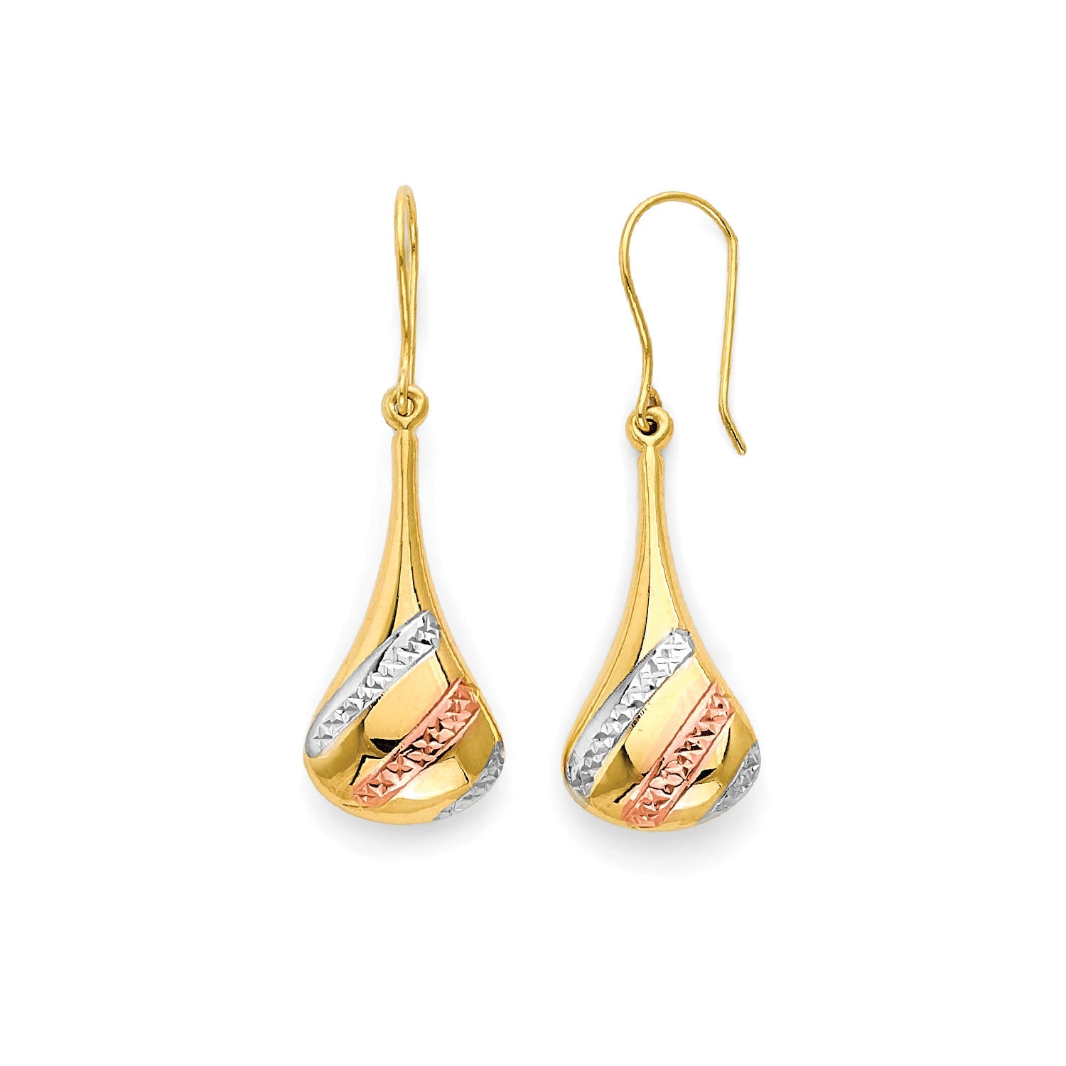 Teardrop Earrings in 14K Tri-Color Gold