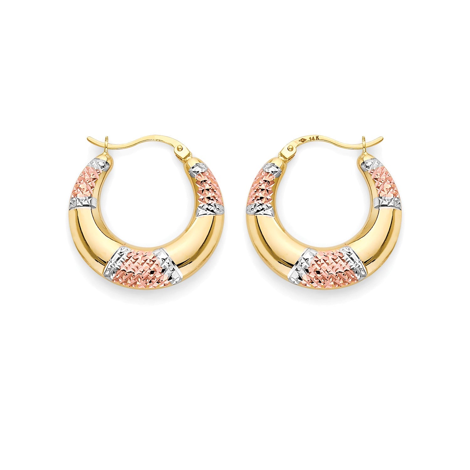 Scallop Hoop Earrings in 14K Tri-Color Gold