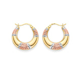 Scallop Hoop Earrings in 14K Tri-Color Gold