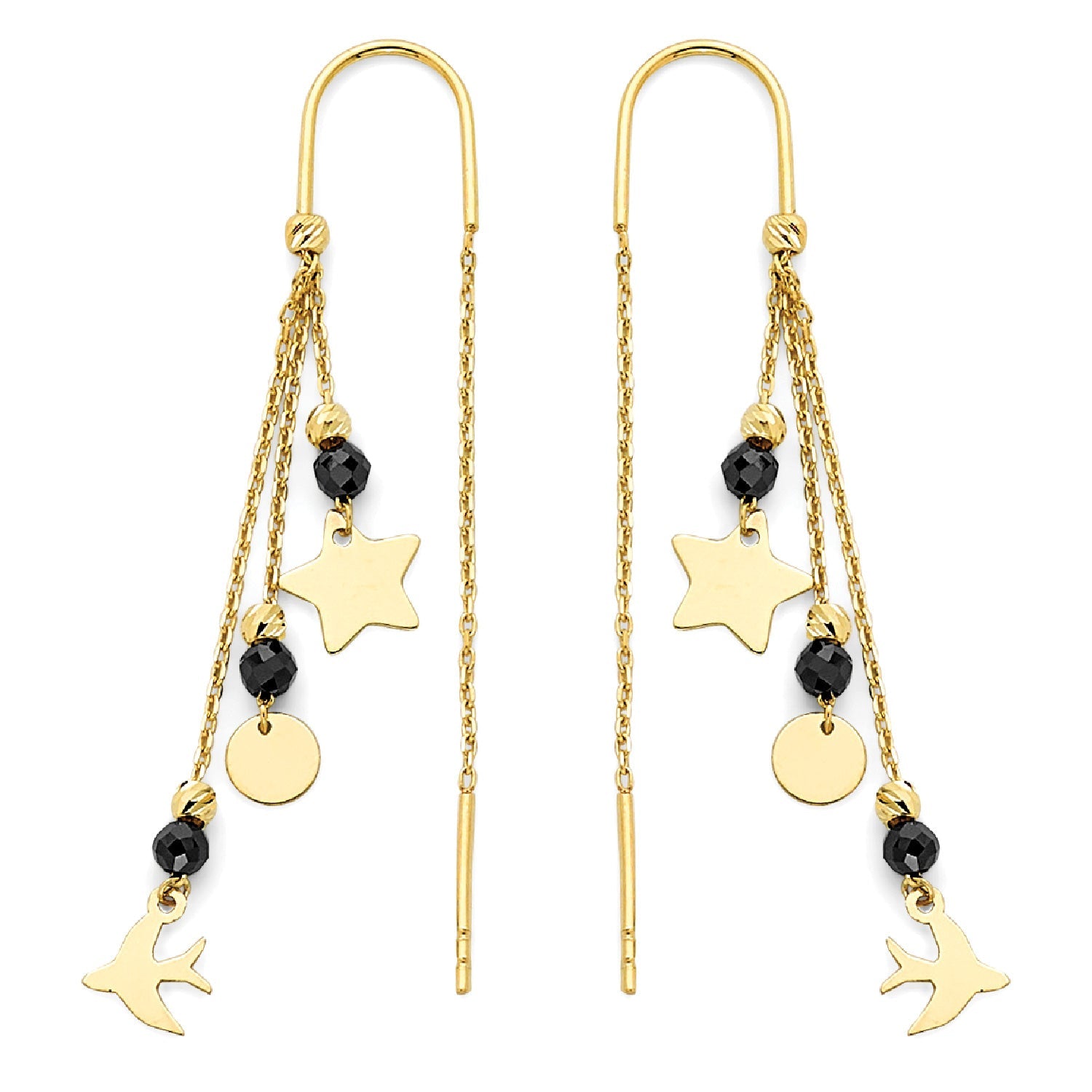 Black Onyx Star Tassle Earrings in 14K Gold
