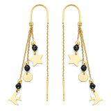 Black Onyx Star Tassle Earrings in 14K Gold