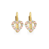 Pink & White CZ Heart Huggie Earrings in 14K Gold