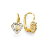 White CZ Heart Huggie Earrings in 14K Gold