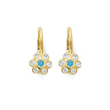 Light Blue & White CZ Flower Huggie Earrings in 14K Gold