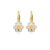 Pink & White CZ Flower Huggie Earrings in 14K Gold