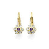 Purple & White CZ Flower Huggie Earrings in 14K Gold