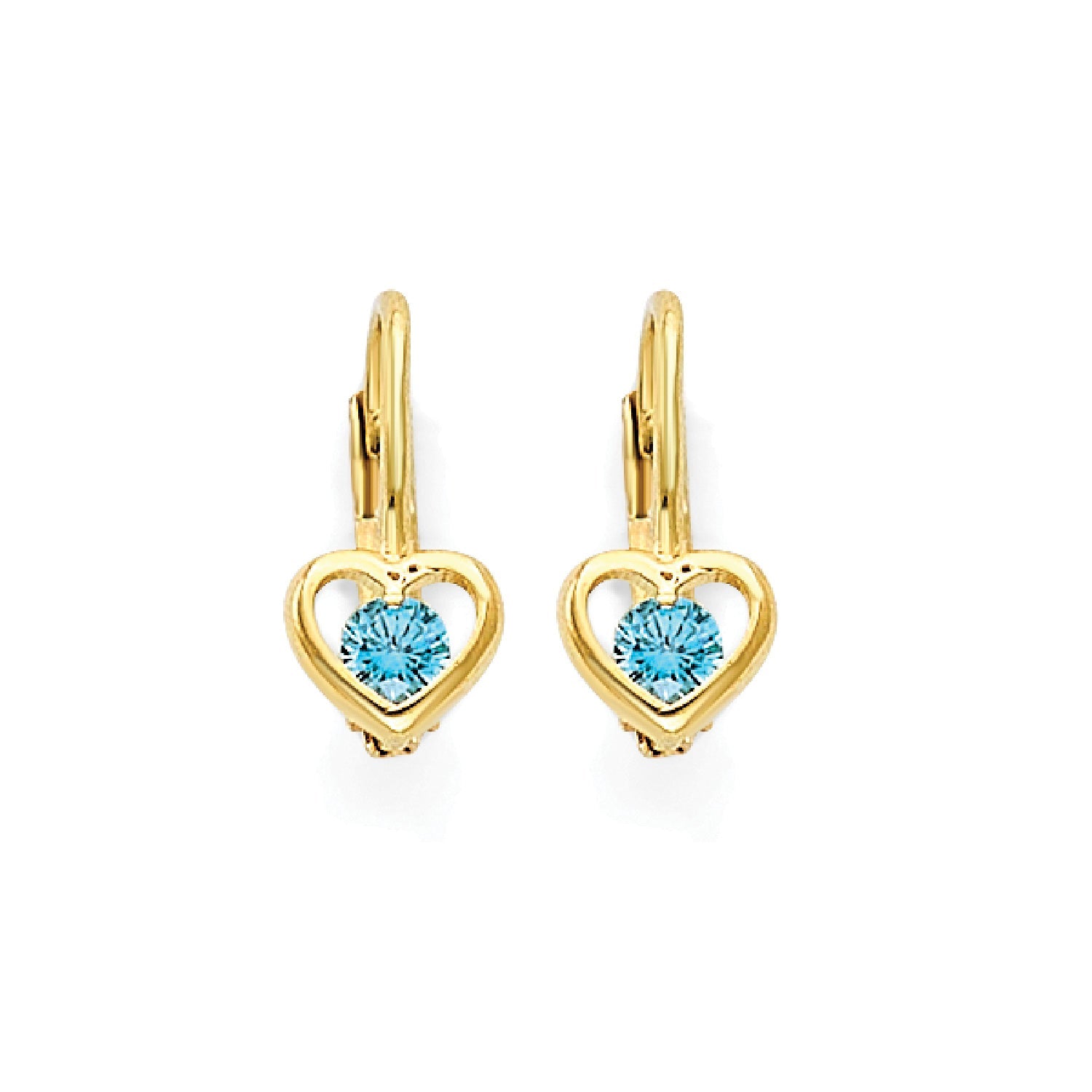 Light Blue CZ Heart Huggie Earrings in 14K Gold
