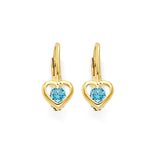 Light Blue CZ Heart Huggie Earrings in 14K Gold