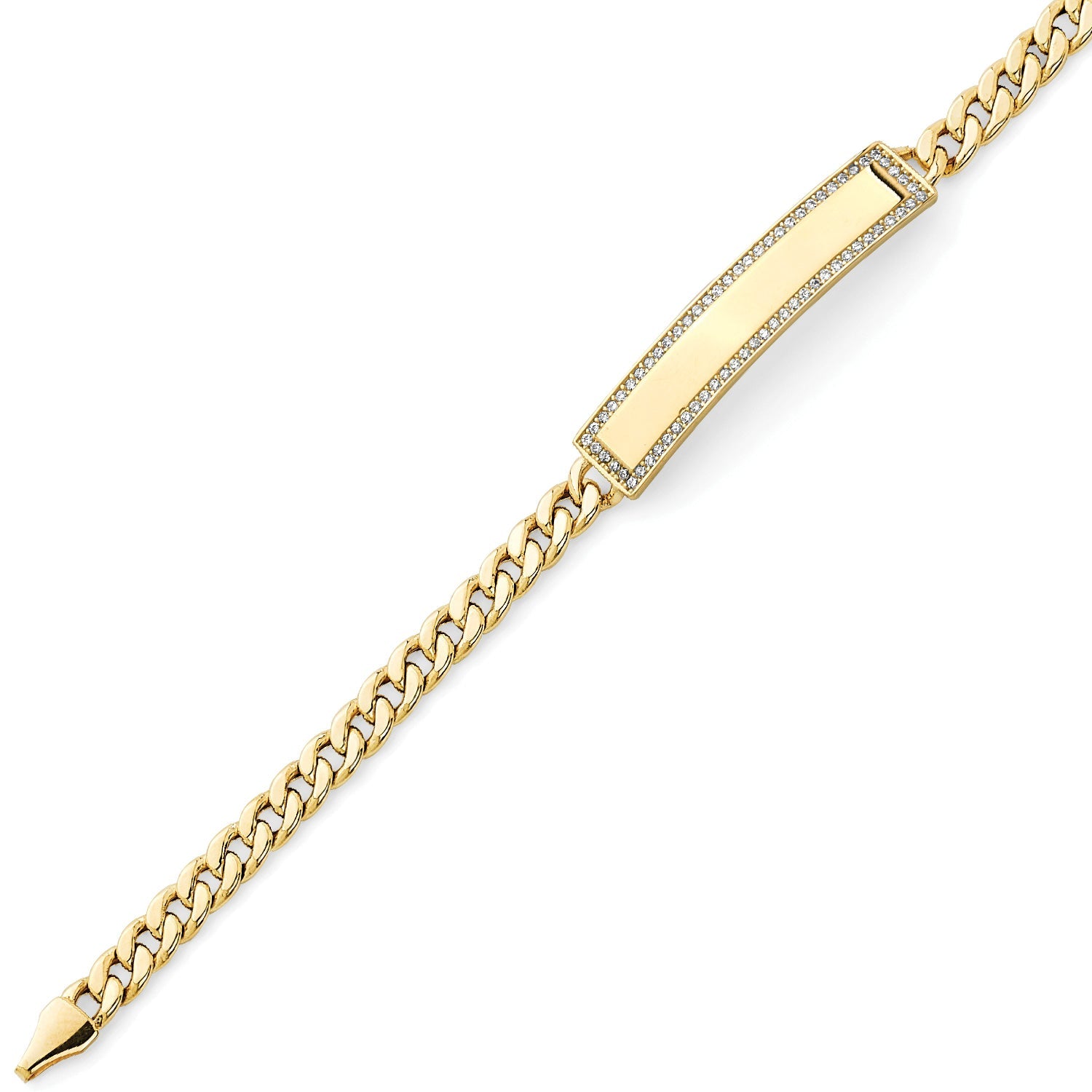 White CZ Cuban Ladies ID Bracelet in 14K Gold