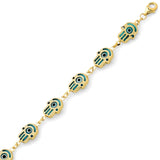 Beaded Blue & White Enamel Ladies Eye Charm Bracelet in 14K Gold