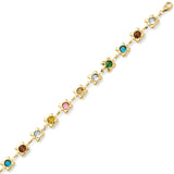 Beaded Multi-Color CZ Ladies Butterfly Charm Bracelet in 14K Gold