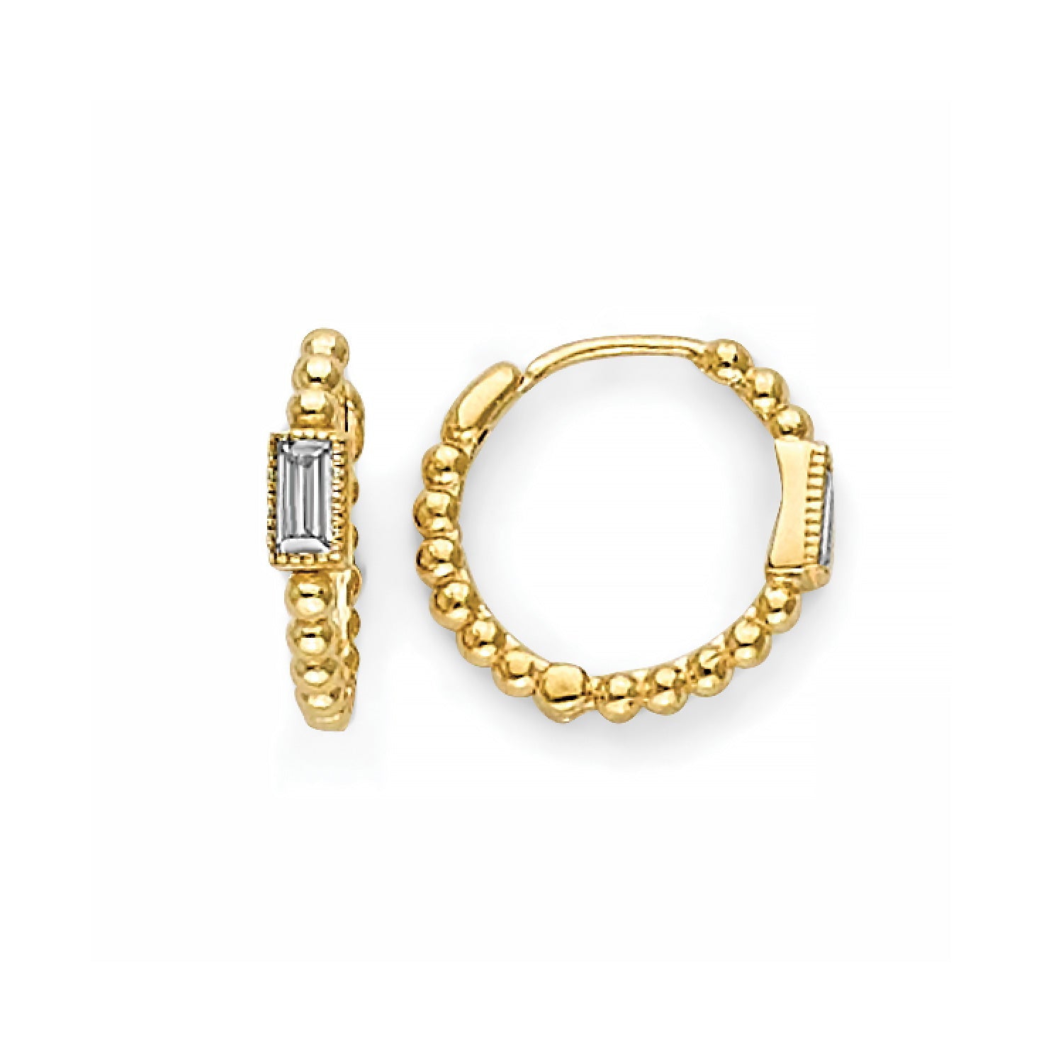 White CZ Huggie Earrings in 14K Gold