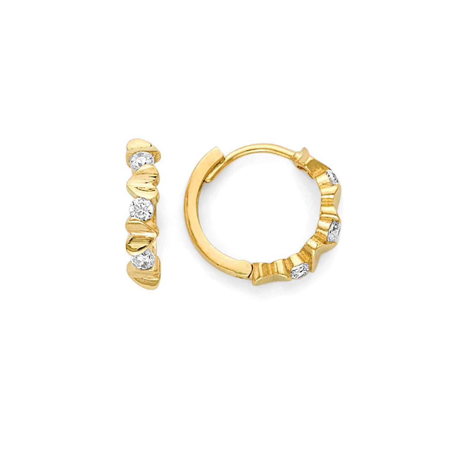 White CZ Huggie Earrings in 14K Gold