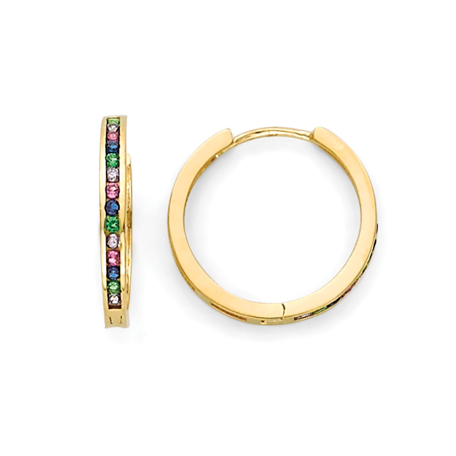 Multi-Color CZ Huggie Earrings in 14K Gold