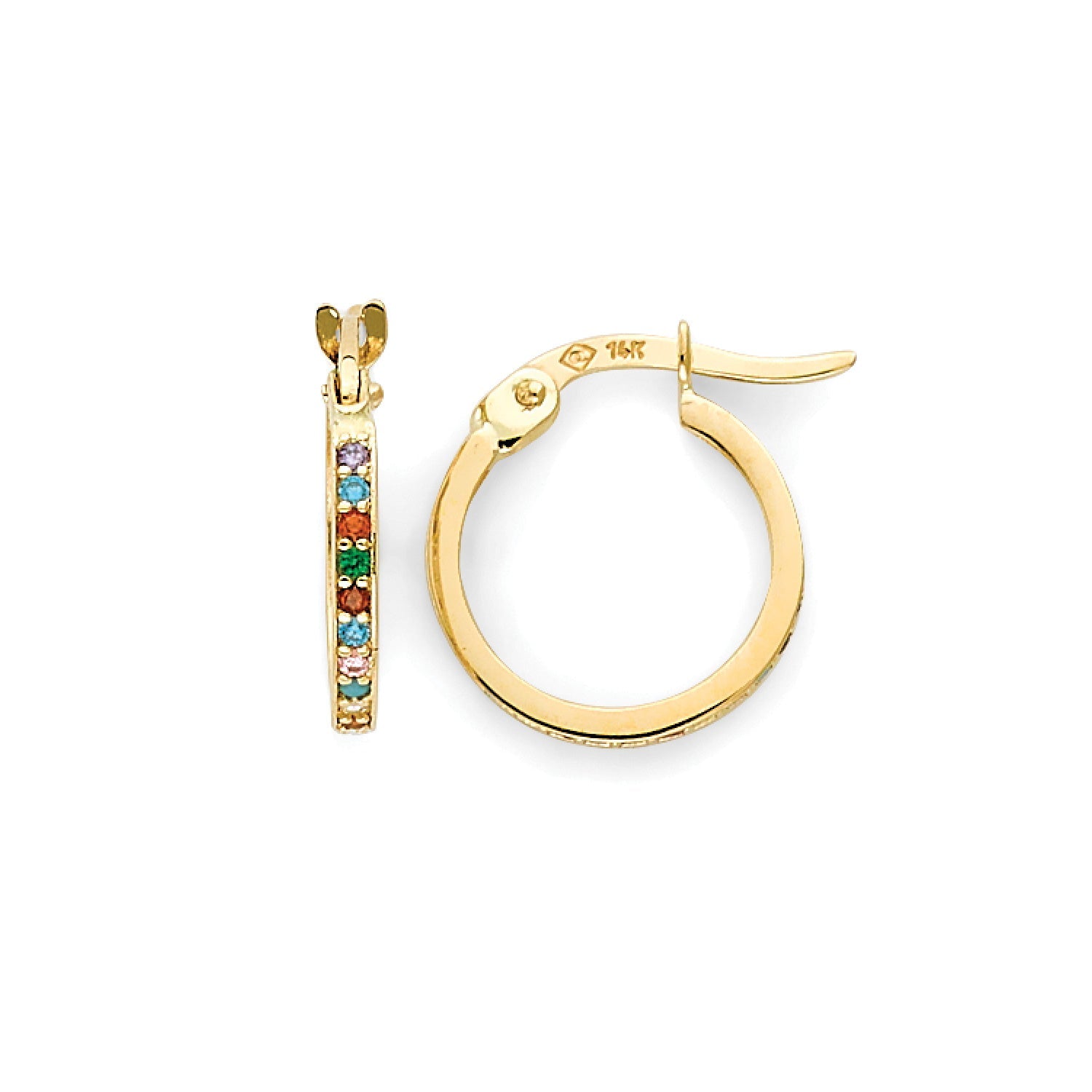Multi-Color CZ Huggie Earrings in 14K Gold