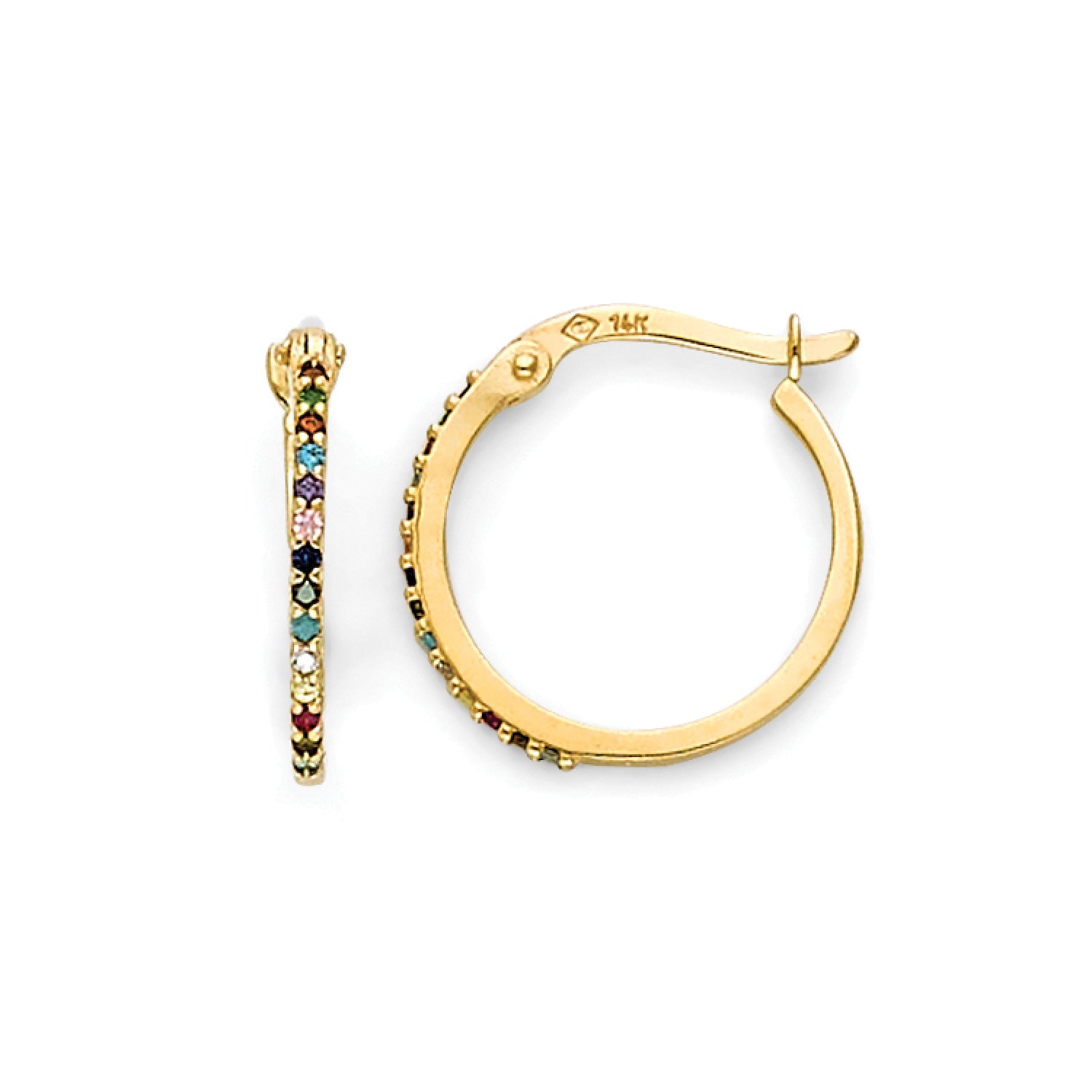 Multi-Color CZ Huggie Earrings in 14K Gold