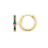 Multi-Color CZ Huggie Earrings in 14K Gold