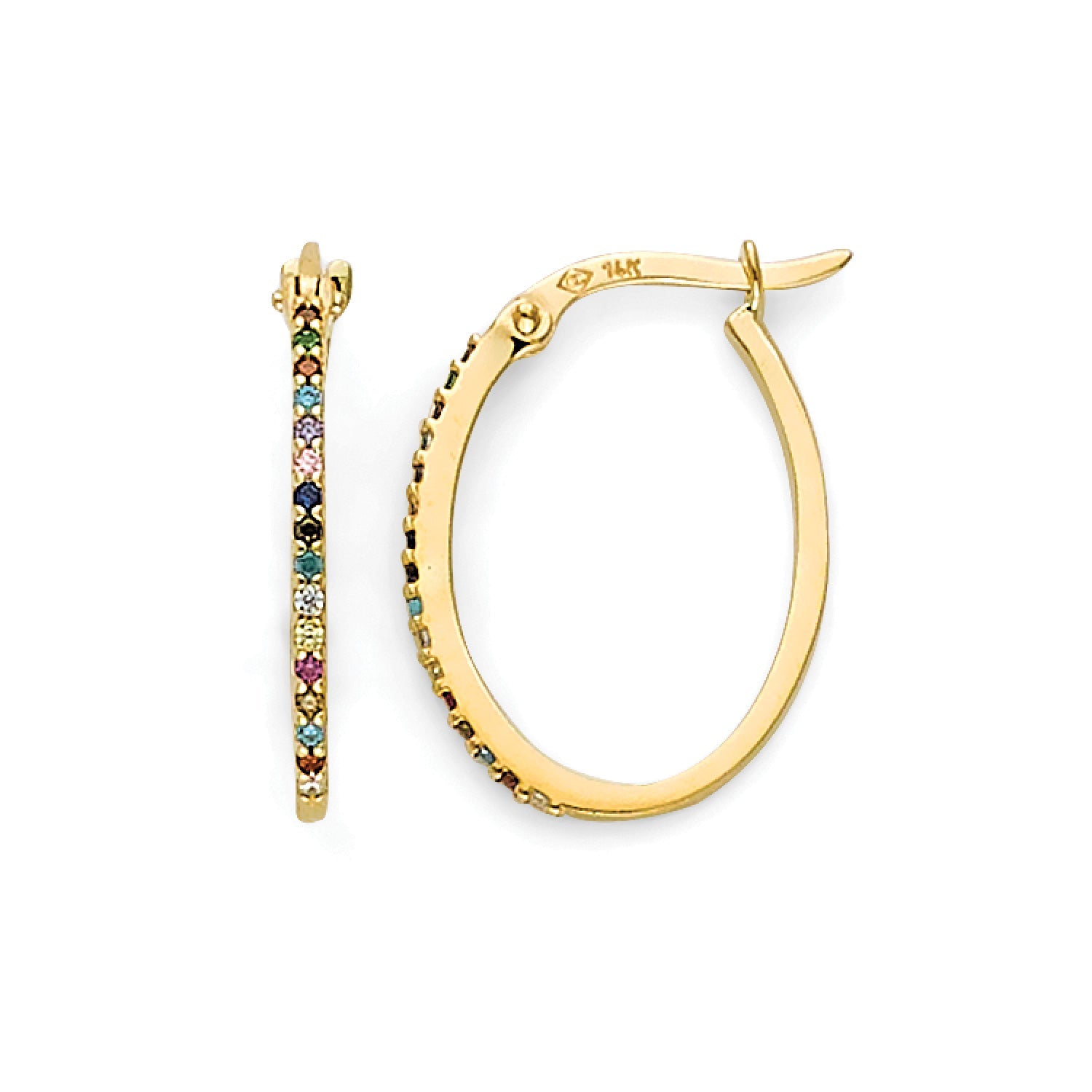 Multi-Color CZ Huggie Earrings in 14K Gold