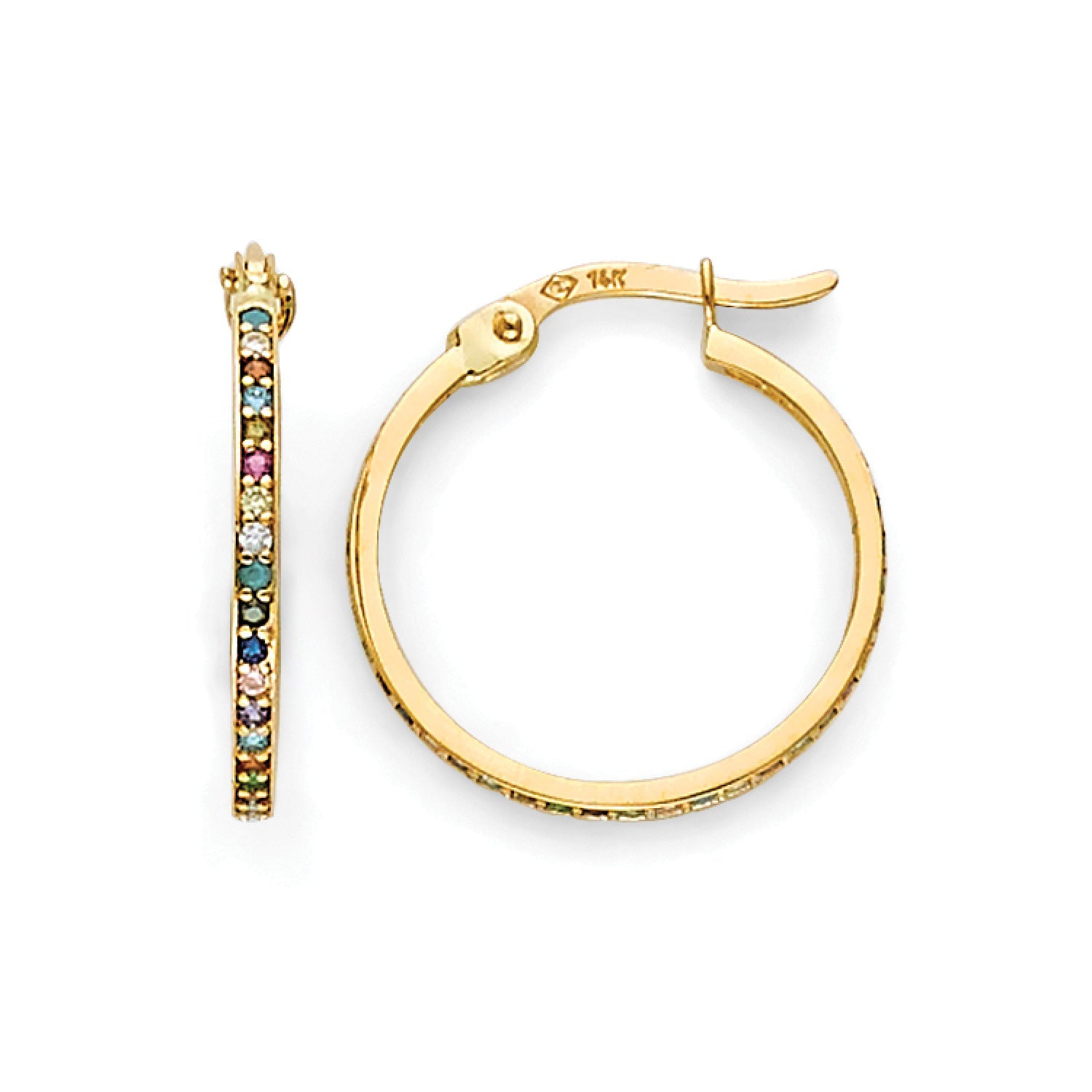 Multi-Color CZ Huggie Earrings in 14K Gold