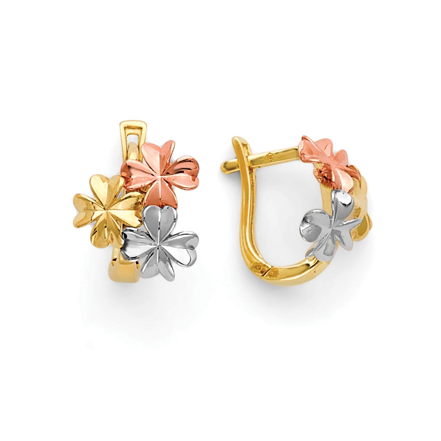 Flower Huggie Earrings in 14K Tri-Color Gold