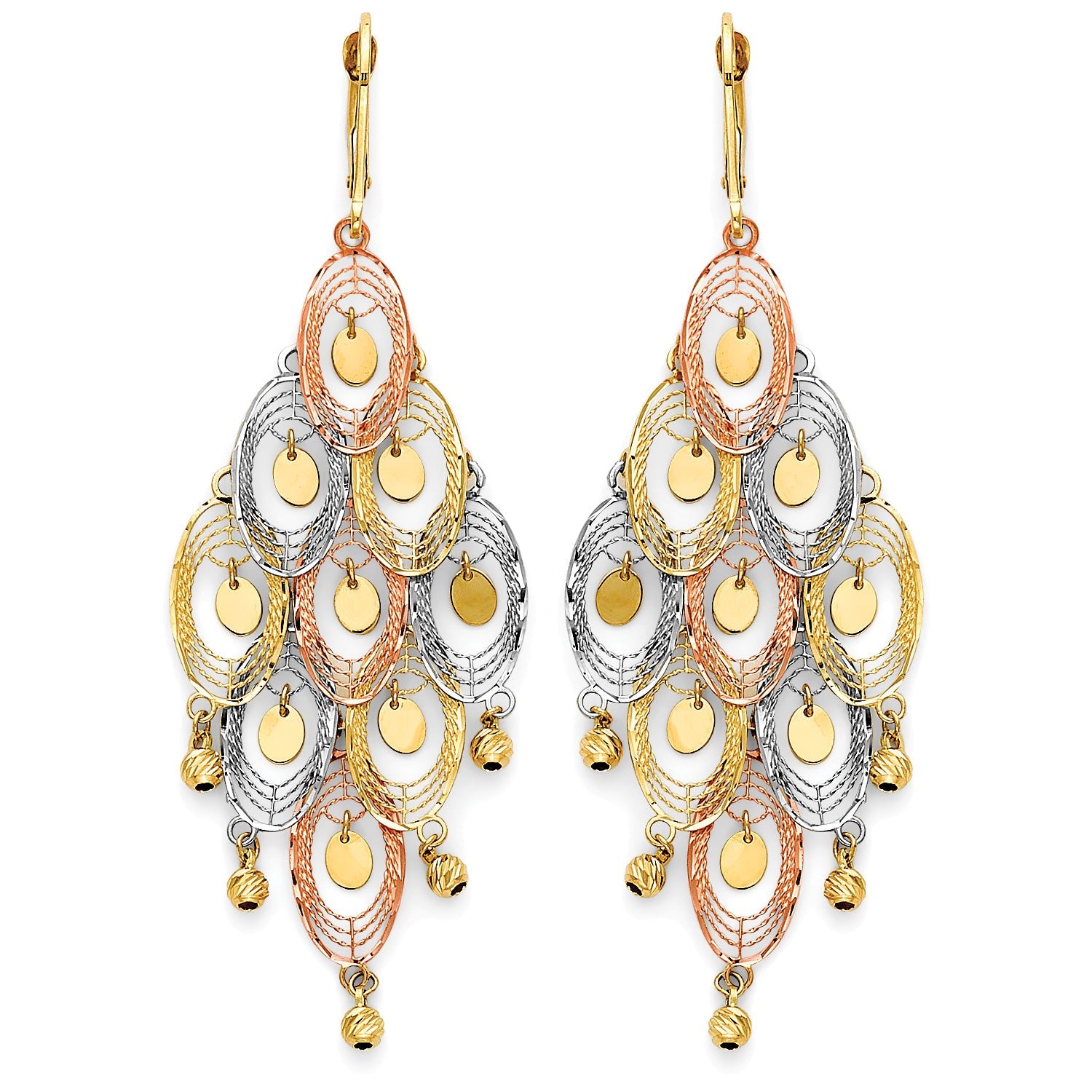 Chandelier Earrings in 14K Tri-Color Gold