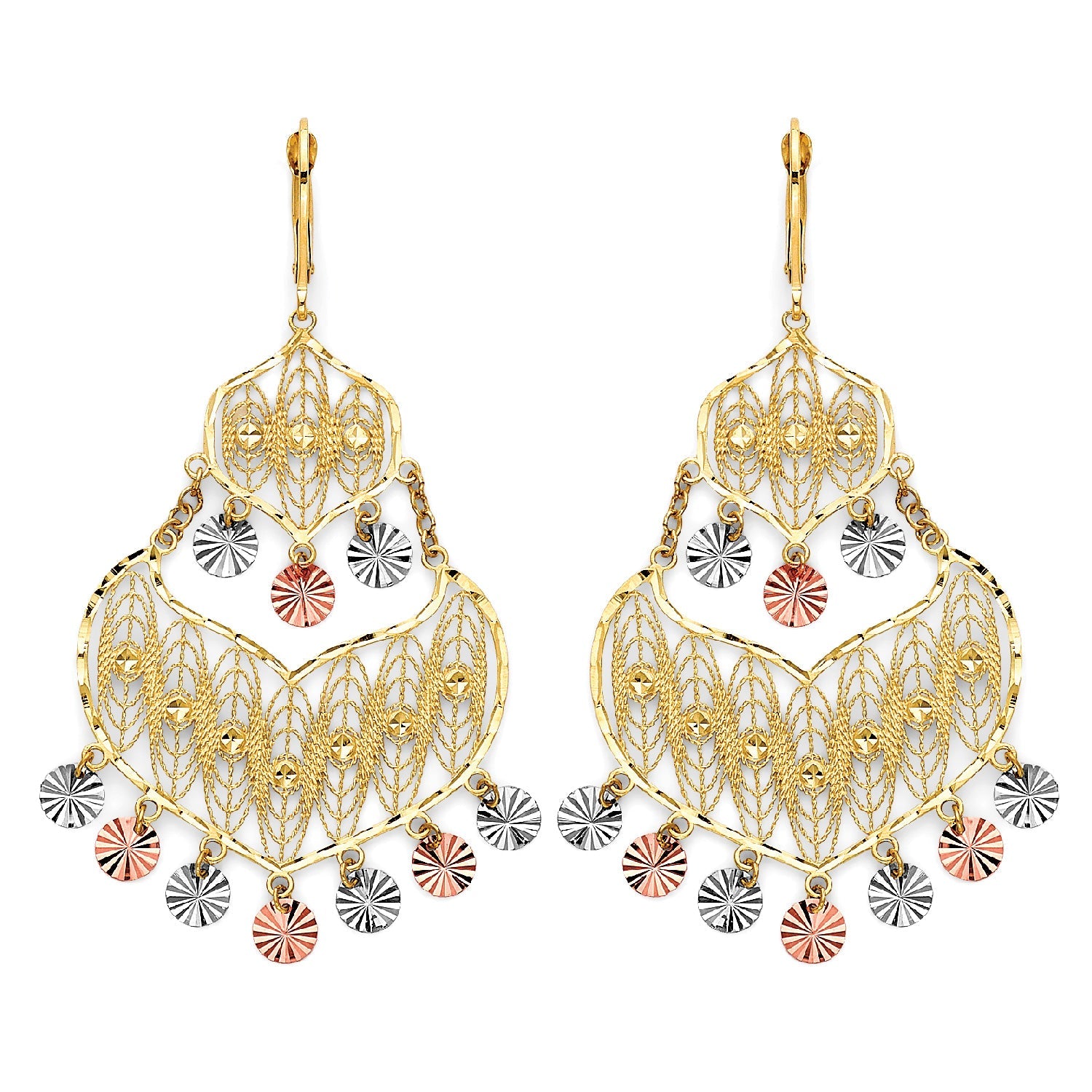 Chandelier Earrings in 14K Tri-Color Gold