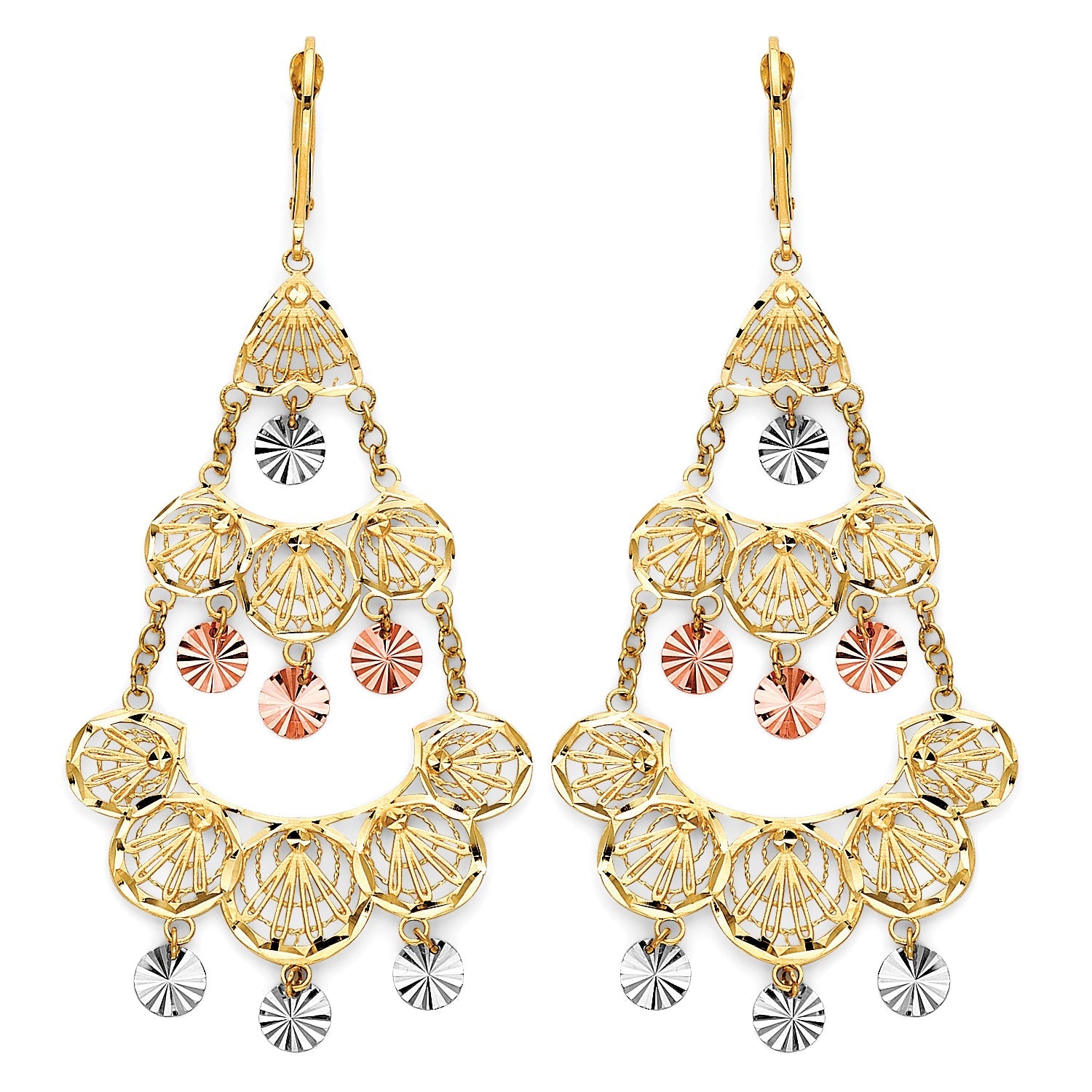 Chandelier Earrings in 14K Tri-Color Gold