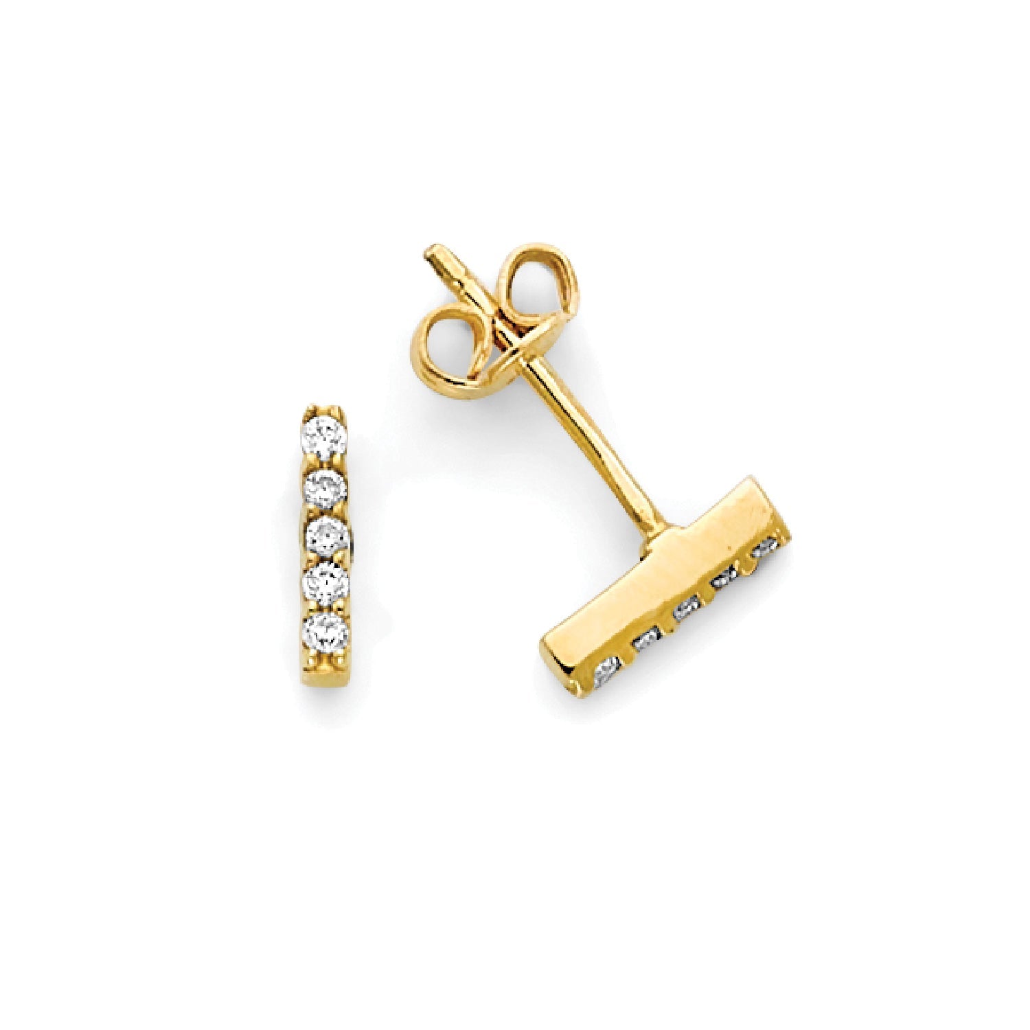 White CZ Bar Stud Earrings in 14K Gold