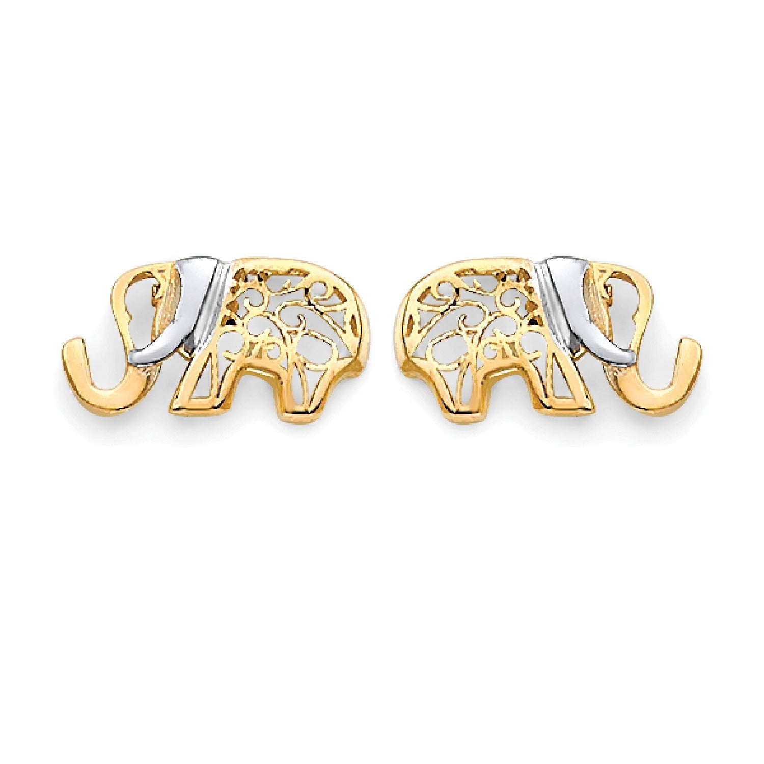Elephant Stud Earrings in 14K Two-Tone Gold