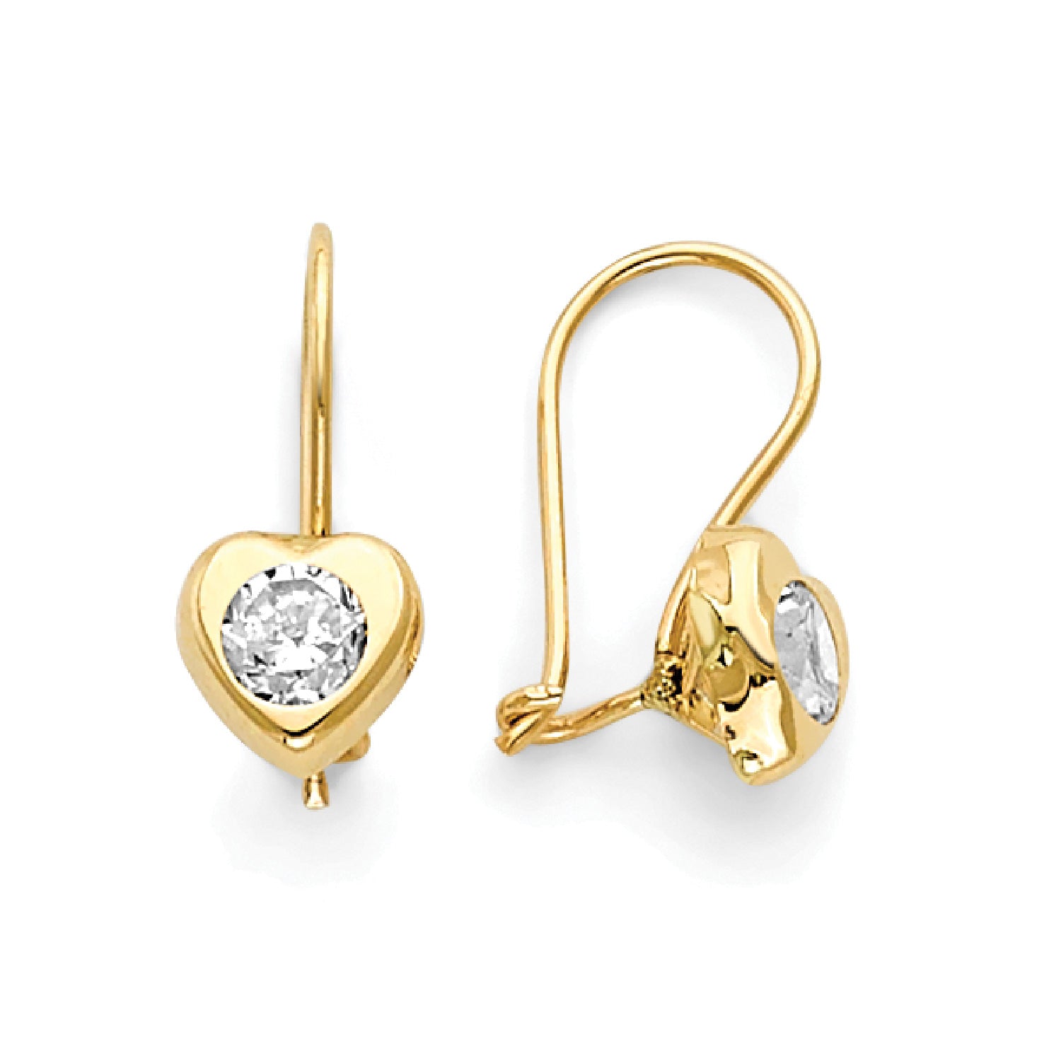 White CZ Heart Huggie Earrings in 14K Gold
