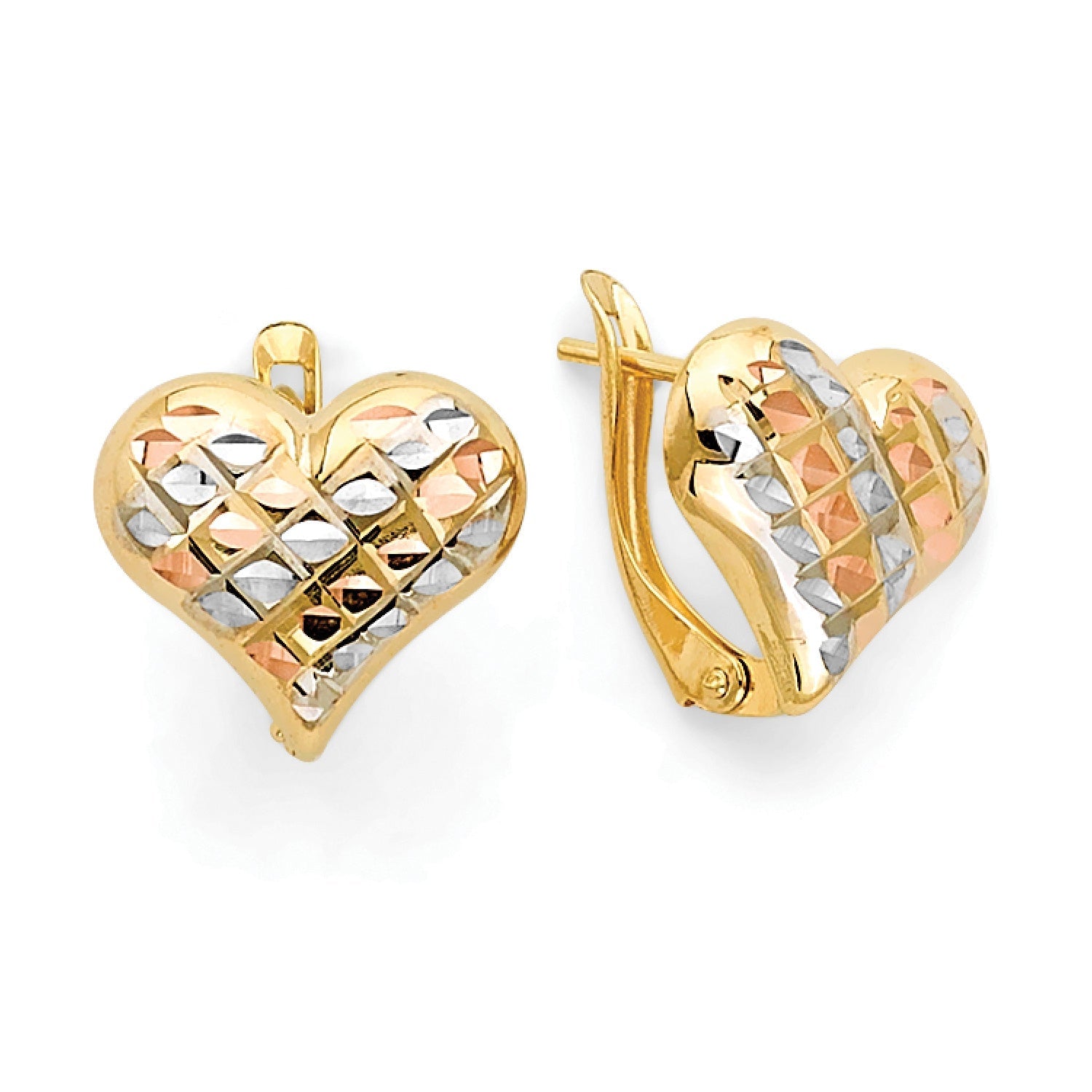 Heart Huggie Earrings in 14K Tri-Color Gold