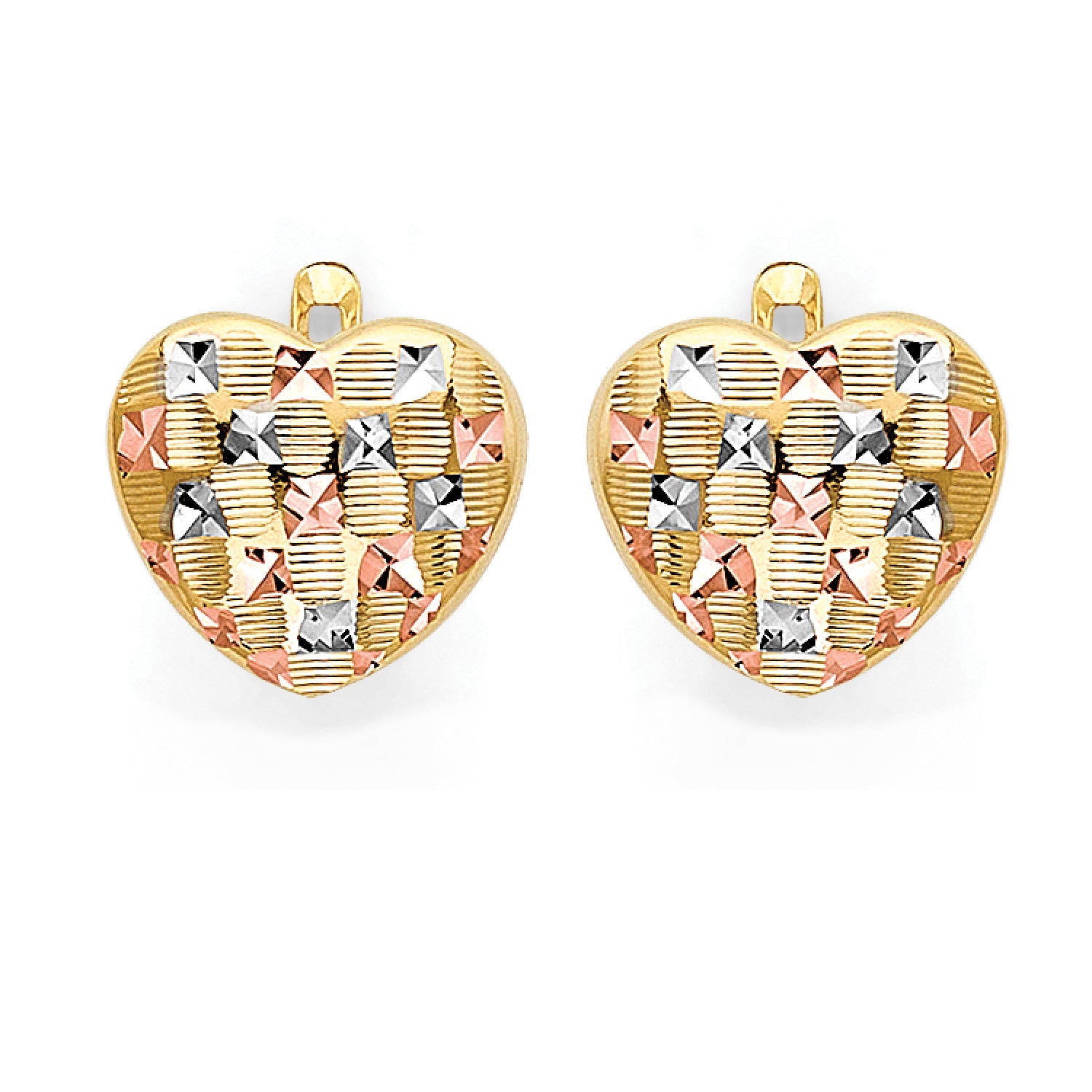 Heart Huggie Earrings in 14K Tri-Color Gold