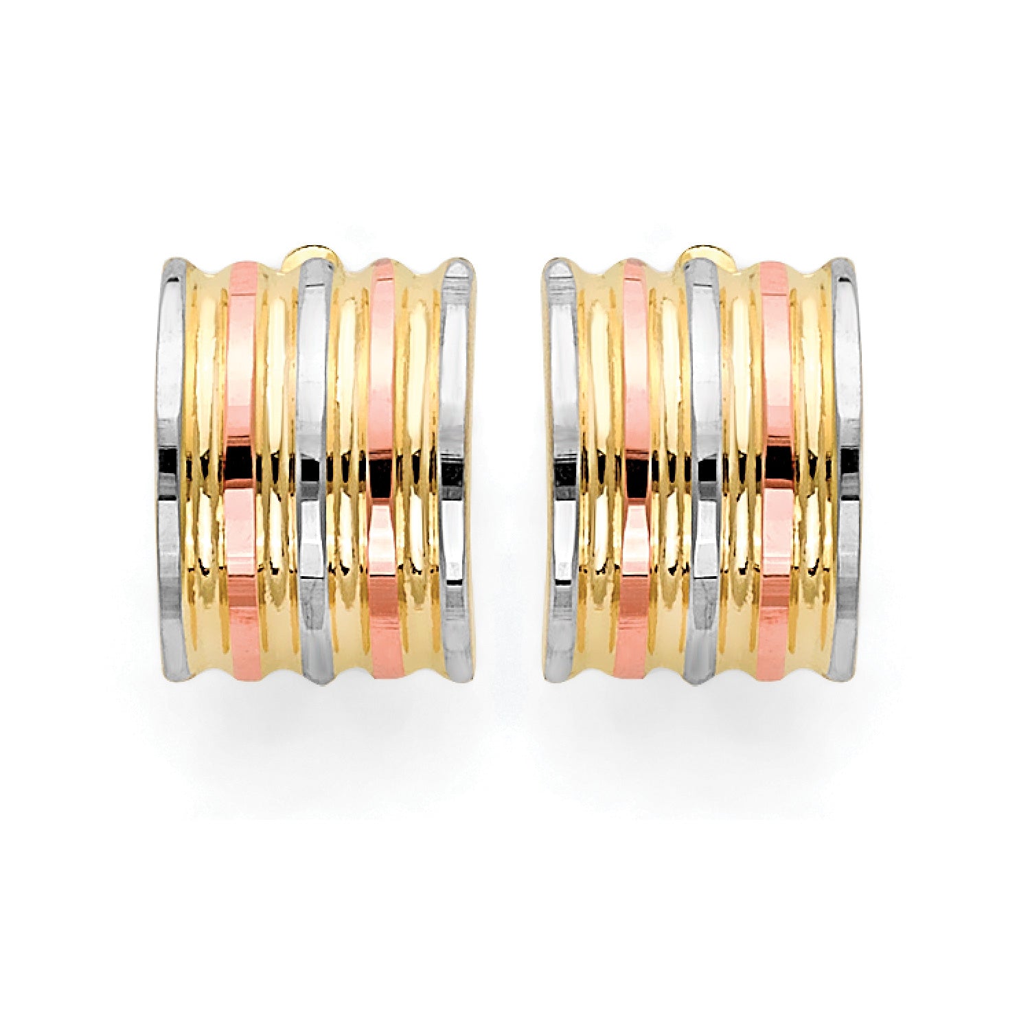 Huggie Earrings in 14K Tri-Color Gold