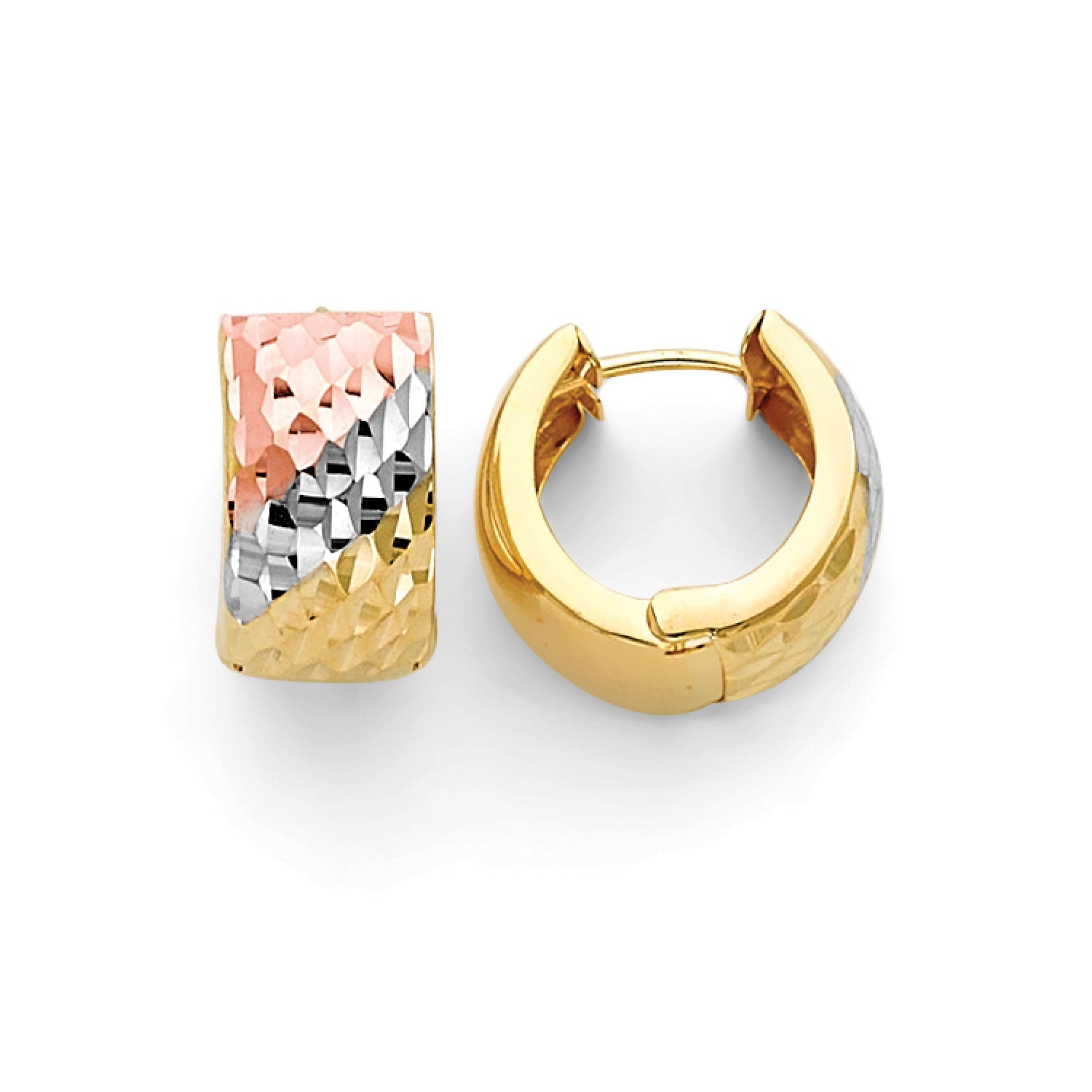 Huggie Earrings in 14K Tri-Color Gold