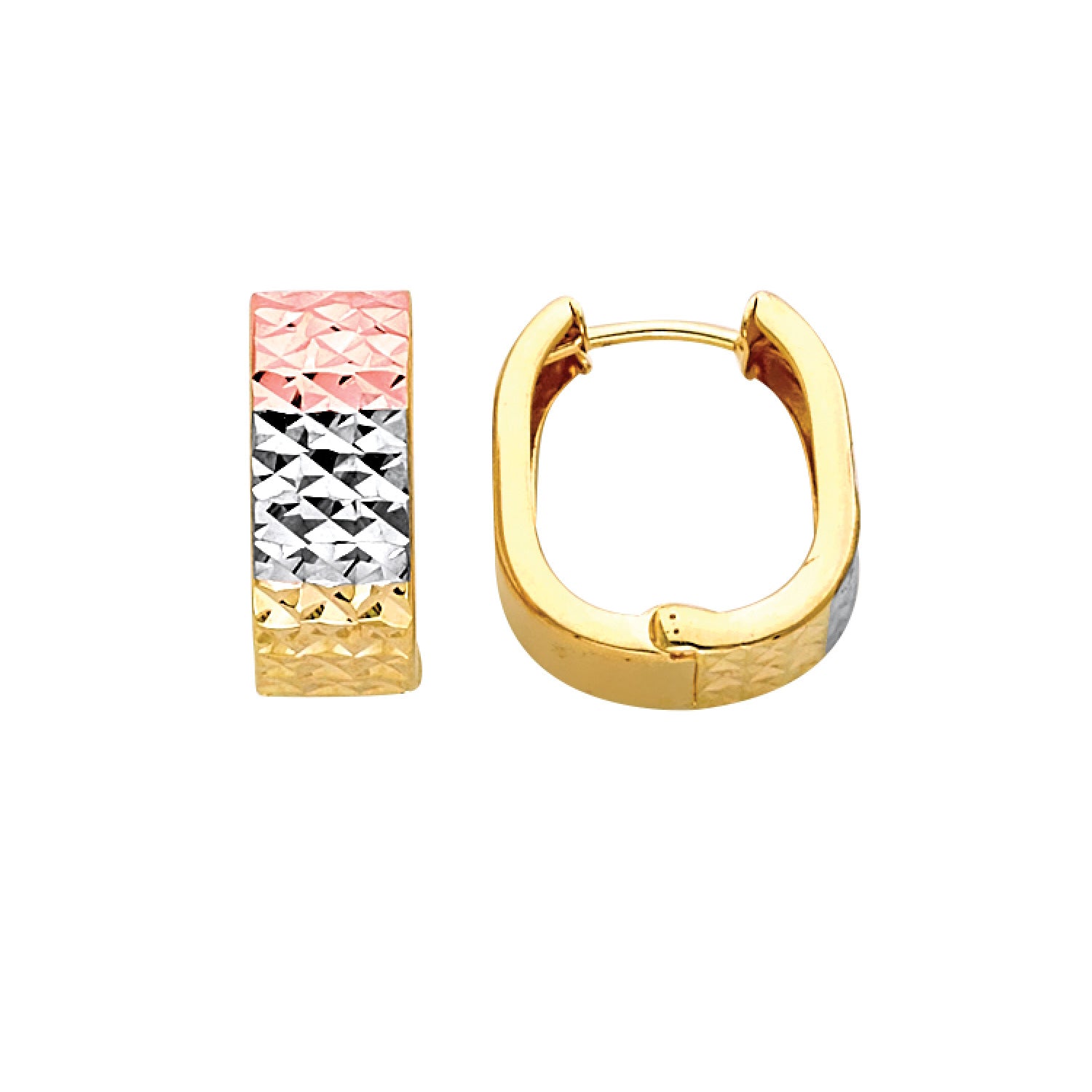 Huggie Earrings in 14K Tri-Color Gold