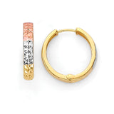 Huggie Earrings in 14K Tri-Color Gold