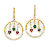 Multi-Color CZ Heart Chandelier Earrings in 14K Gold
