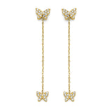 White CZ Butterfly Drop Earrings in 14K Gold