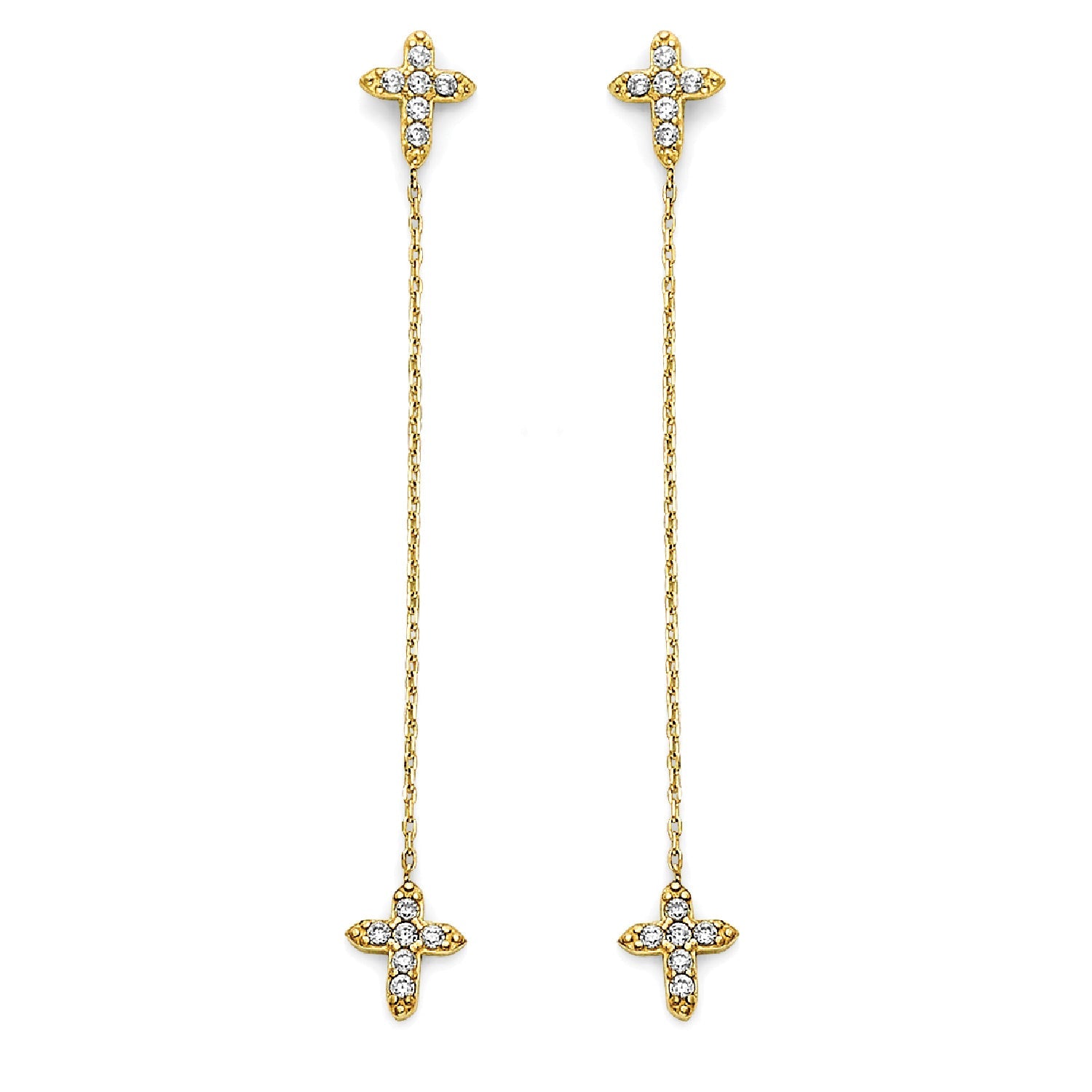 White CZ Cross Drop Earring in 14K Gold